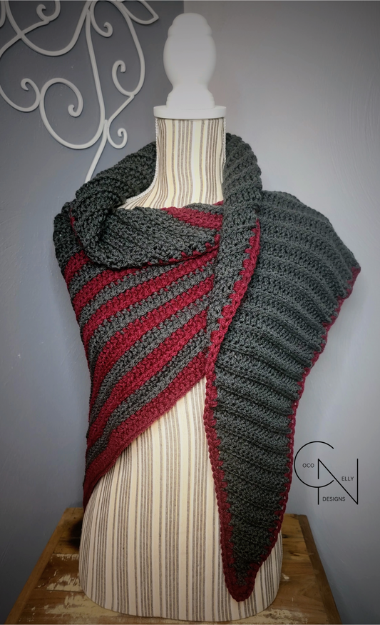 Grey Burgundy Striped Shawl