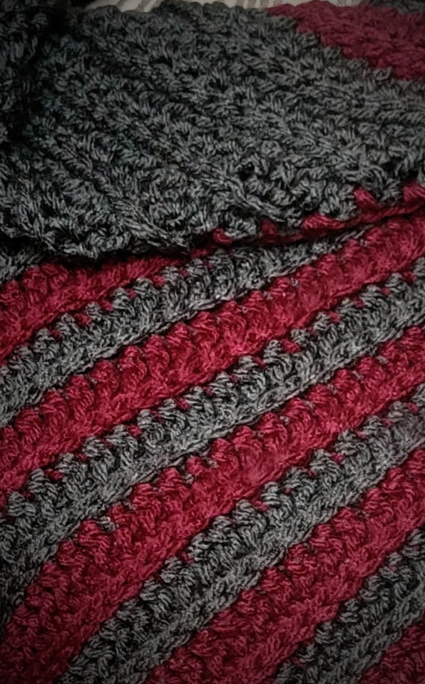 Grey Burgundy Striped Shawl